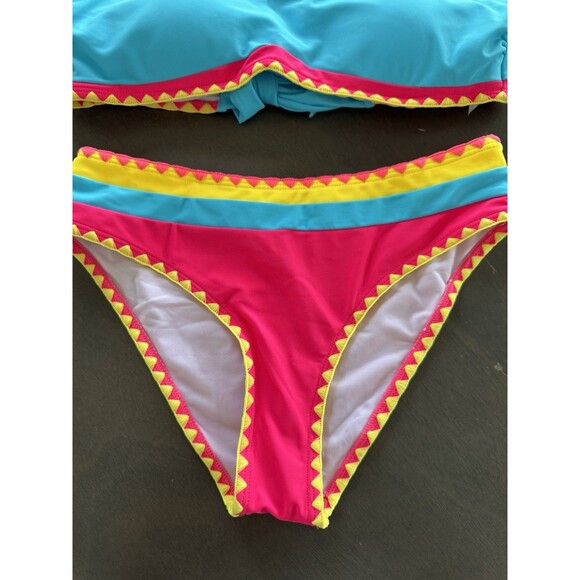 Sexybody Bandeau Bikini Strapless Bikini Neon Color Block Two Piece swimsuit S - Picture 9 of 13